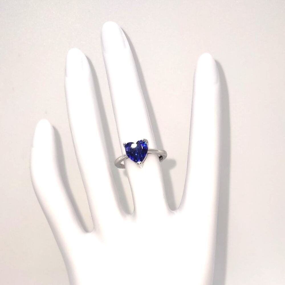 925 Sterling Silver Ring Blue Lab Sapphire Heart Adjustable Valentines Gift NEW